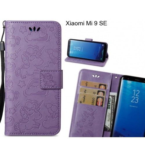 Xiaomi Mi 9 Se  Case Leather Wallet Case Embossed Unicon Pattern - Purple