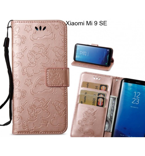 Xiaomi Mi 9 Se  Case Leather Wallet Case Embossed Unicon Pattern - Rose Gold