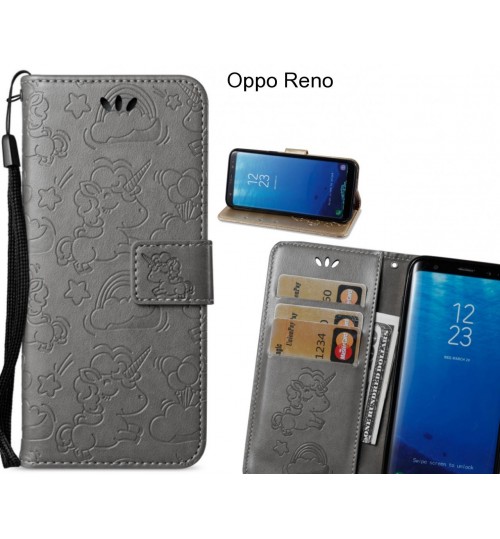 Oppo Reno  Case Leather Wallet Case Embossed Unicon Pattern - Grey