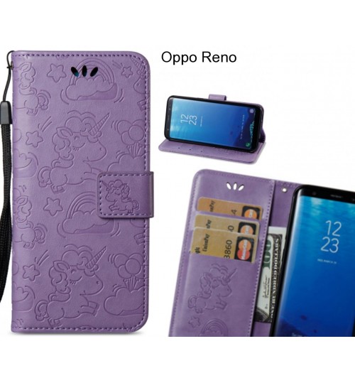 Oppo Reno  Case Leather Wallet Case Embossed Unicon Pattern - Purple