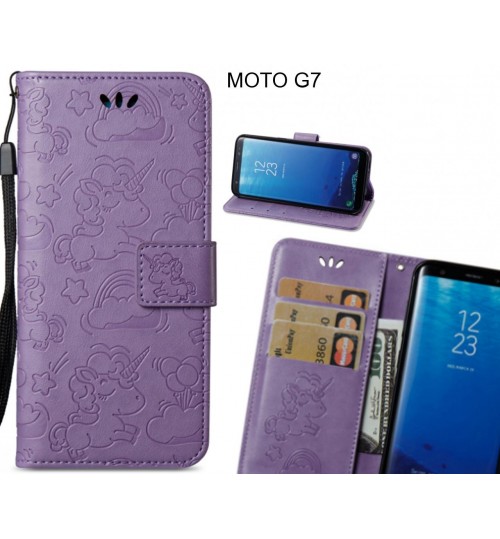 Moto G7  Case Leather Wallet Case Embossed Unicon Pattern - Purple