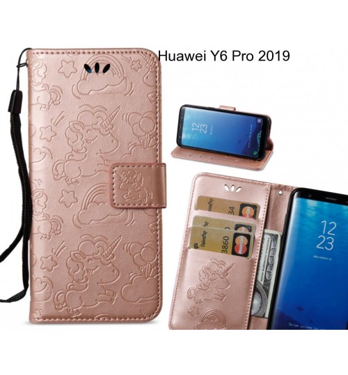 Huawei Y6 Pro 2019  Case Leather Wallet Case Embossed Unicon Pattern - Rose Gold
