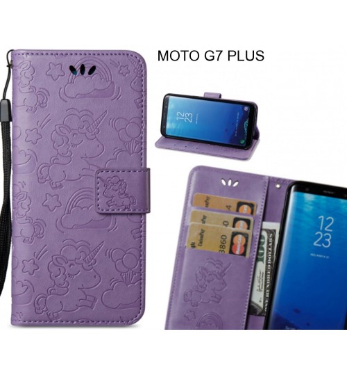 Moto G7 Plus  Case Leather Wallet Case Embossed Unicon Pattern - Purple