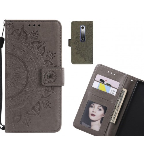 Vodafone N10 Case Mandala Embossed Leather Wallet Case - Grey