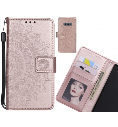Galaxy S10e Case Mandala Embossed Leather Wallet Case - Rose Gold