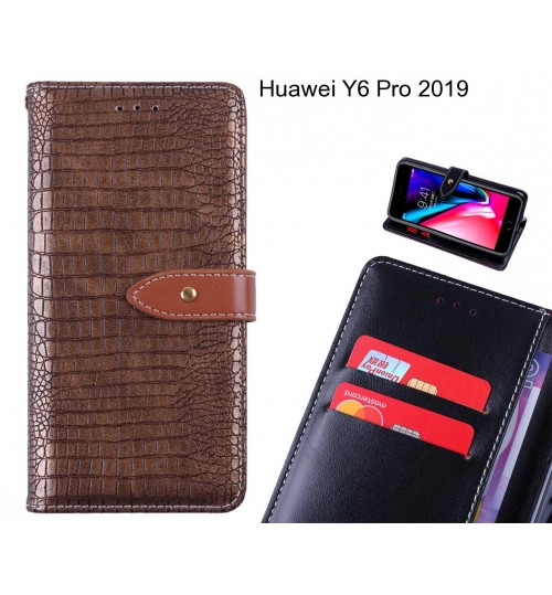 Huawei Y6 Pro 2019 case croco pattern leather wallet case