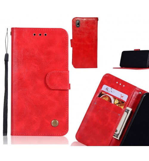 Huawei Y5 2019 Case Vintage Fine Leather Wallet Case - Red
