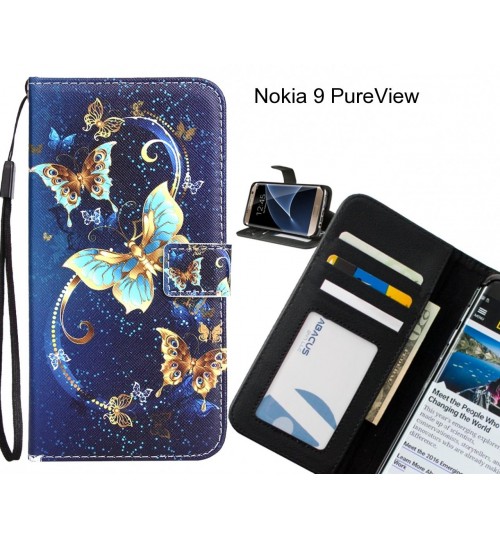 Nokia 9 PureView case 3 card leather wallet case printed ID