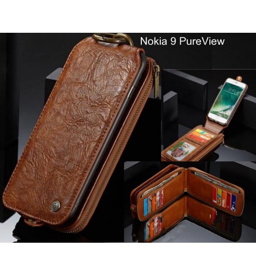 Nokia 9 PureView case premium leather multi cards 2 cash pocket zip pouch