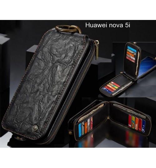 Huawei nova 5i case premium leather multi cards 2 cash pocket zip pouch