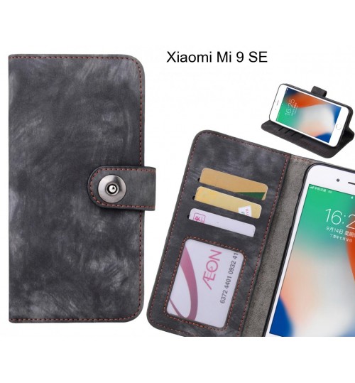 Xiaomi Mi 9 Se Case Retro Leather Wallet Case - Black