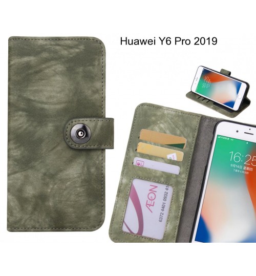 Huawei Y6 Pro 2019 Case Retro Leather Wallet Case - Green