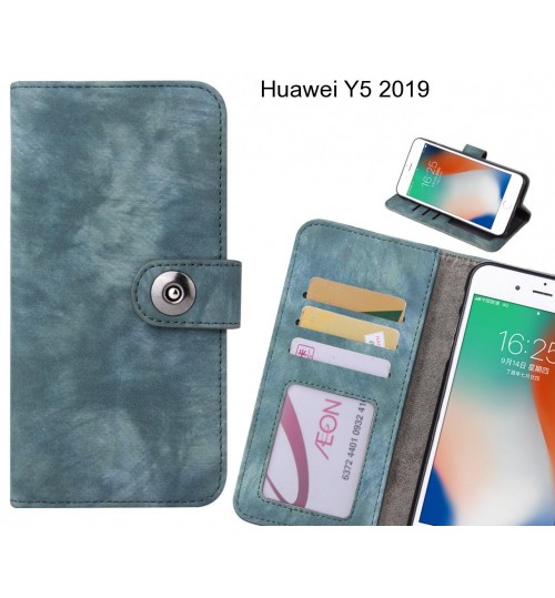 Huawei Y5 2019 Case Retro Leather Wallet Case - Blue