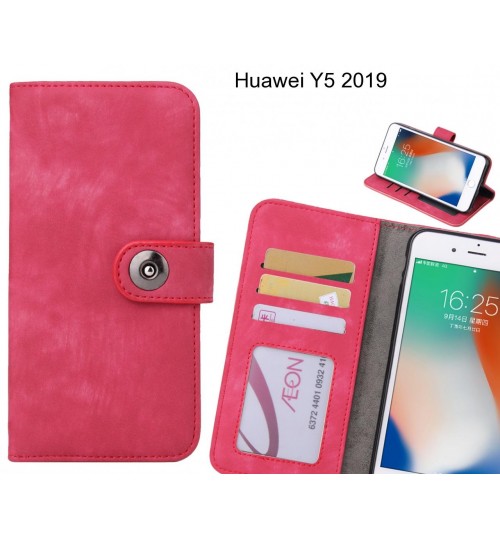 Huawei Y5 2019 Case Retro Leather Wallet Case - Hot Pink