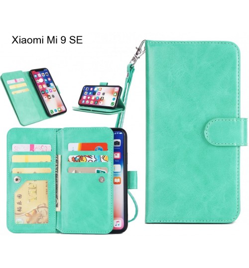 Xiaomi Mi 9 Se Case Triple Wallet Leather Case 9 Card Slots - Green