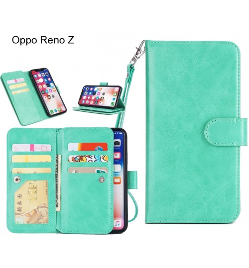 Oppo Reno Z Case Triple Wallet Leather Case 9 Card Slots - Green