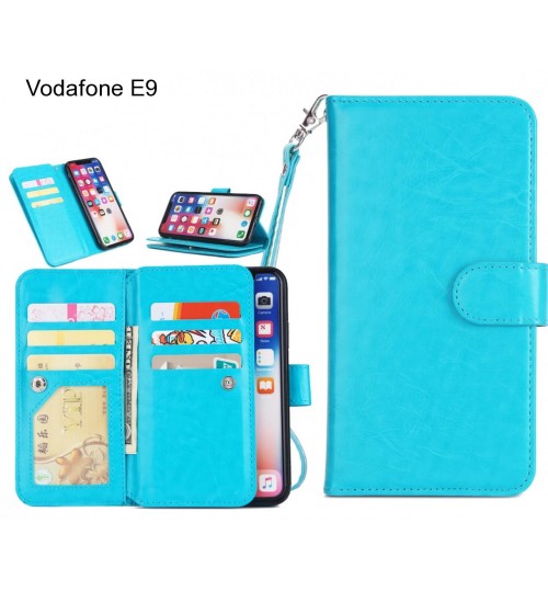 Vodafone E9 Case Triple Wallet Leather Case 9 Card Slots - Blue