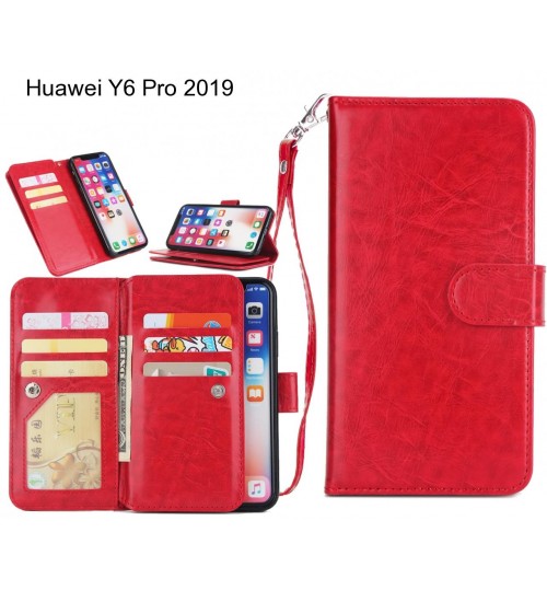 Huawei Y6 Pro 2019 Case Triple Wallet Leather Case 9 Card Slots - Red