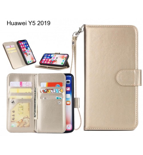 Huawei Y5 2019 Case Triple Wallet Leather Case 9 Card Slots - Gold
