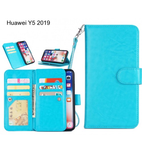 Huawei Y5 2019 Case Triple Wallet Leather Case 9 Card Slots - Blue
