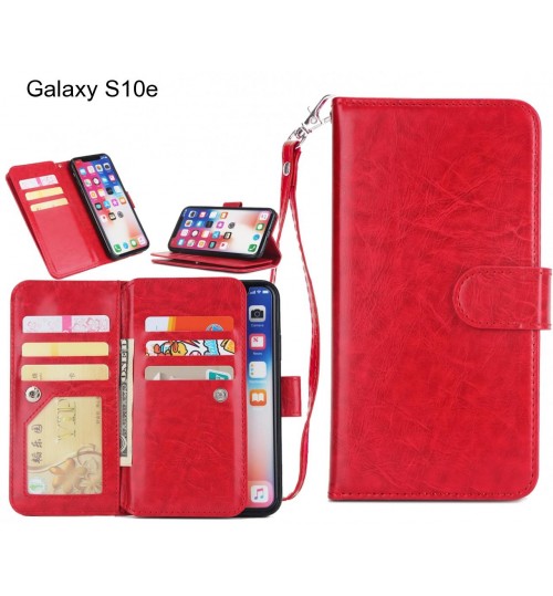 Galaxy S10e Case Triple Wallet Leather Case 9 Card Slots - Red