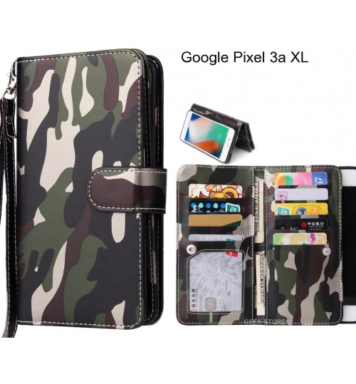 Google Pixel 3a Xl  Case Multi Function Wallet Leather Case Camouflage - Green