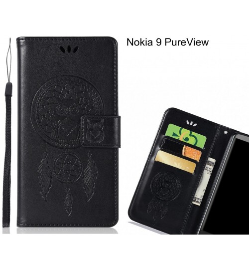 Nokia 9 PureView  Case Embossed leather wallet case owl