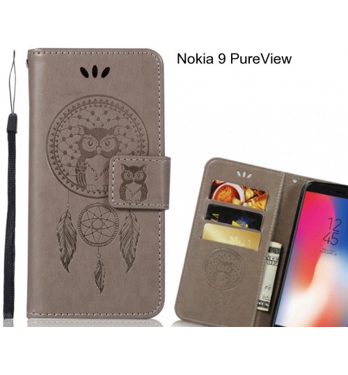 Nokia 9 PureView  Case Embossed leather wallet case owl