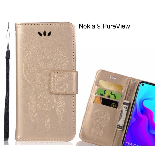 Nokia 9 PureView  Case Embossed leather wallet case owl