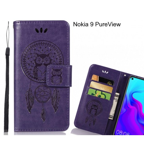 Nokia 9 PureView  Case Embossed leather wallet case owl