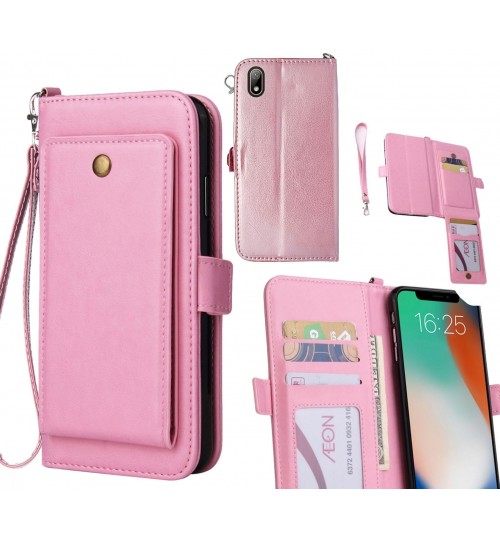 Huawei Y5 2019  Case Retro Leather Wallet Case - Pink