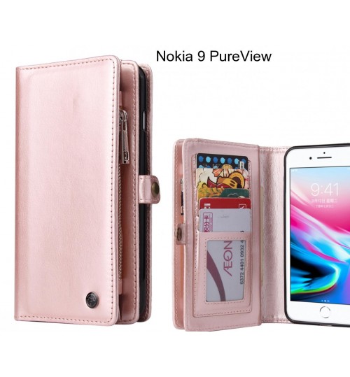 Nokia 9 PureView  Case Retro leather case multi cards cash pocket & zip