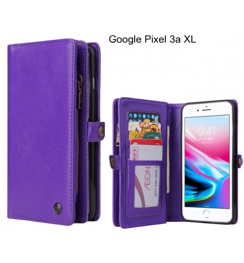 Google Pixel 3a XL  Case Retro leather case multi cards cash pocket & zip