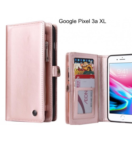 Google Pixel 3a XL  Case Retro leather case multi cards cash pocket & zip