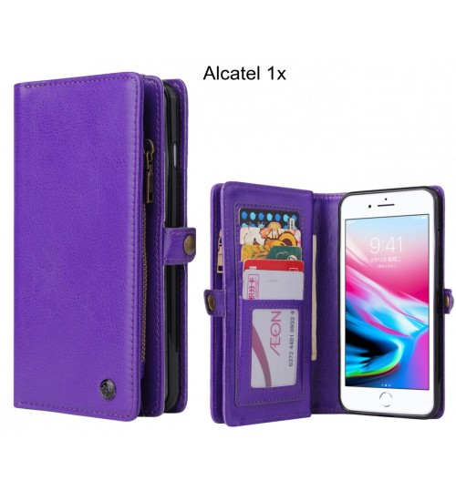Alcatel 1x  Case Retro leather case multi cards cash pocket & zip