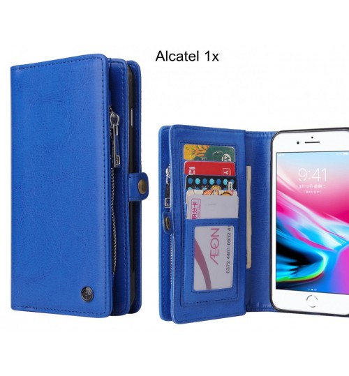 Alcatel 1x  Case Retro leather case multi cards cash pocket & zip