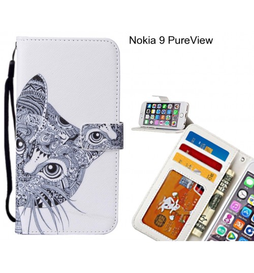 Nokia 9 PureView case 3 card leather wallet case printed ID