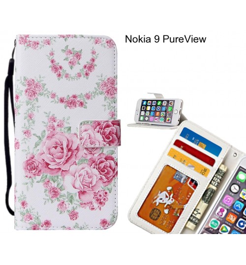 Nokia 9 PureView case 3 card leather wallet case printed ID