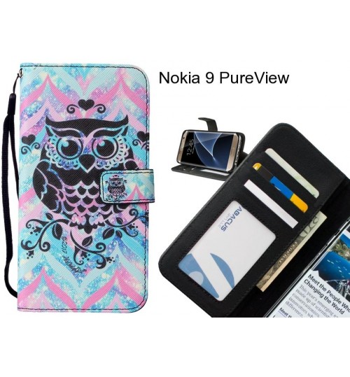 Nokia 9 PureView case 3 card leather wallet case printed ID