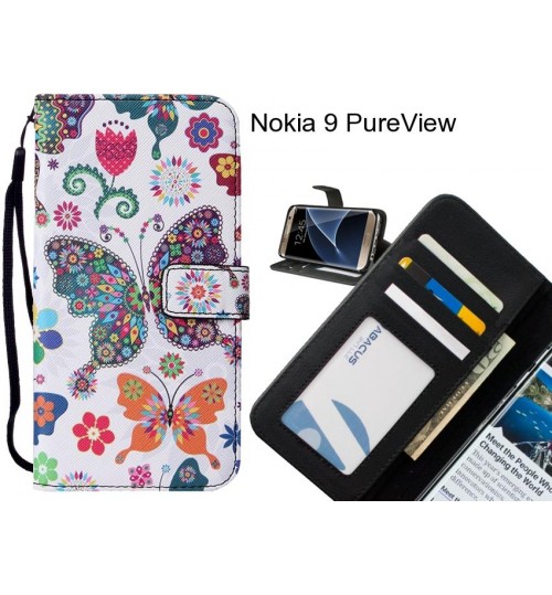 Nokia 9 PureView case 3 card leather wallet case printed ID