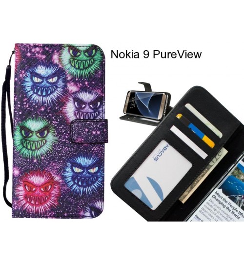 Nokia 9 PureView case 3 card leather wallet case printed ID