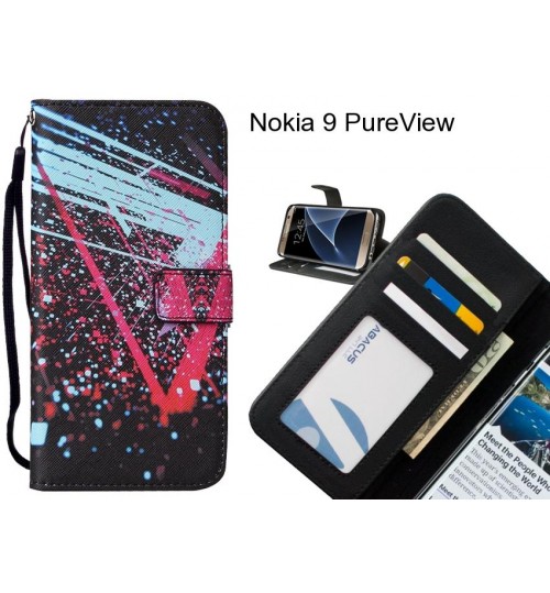 Nokia 9 PureView case 3 card leather wallet case printed ID