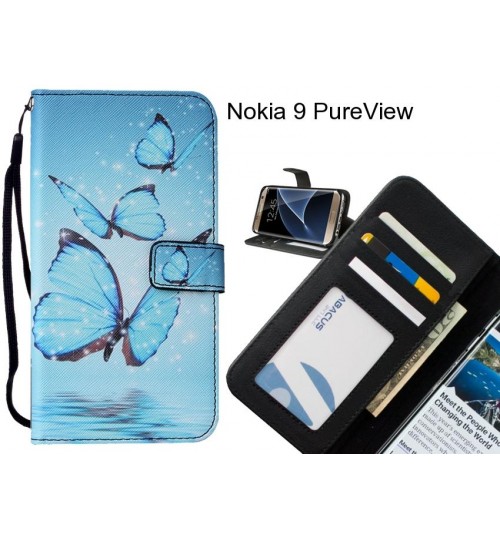 Nokia 9 PureView case 3 card leather wallet case printed ID