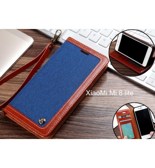 Xiaomi Mi 8 Lite Case Wallet Denim Leather Case - Blue