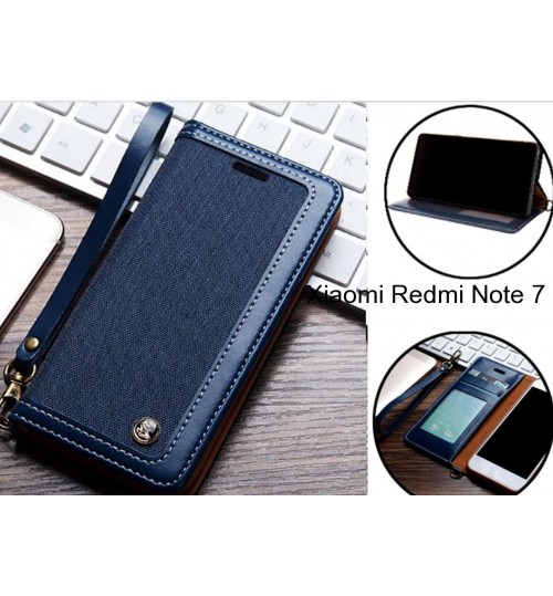Xiaomi Redmi Note 7 Case Wallet Denim Leather Case - Dark Blue