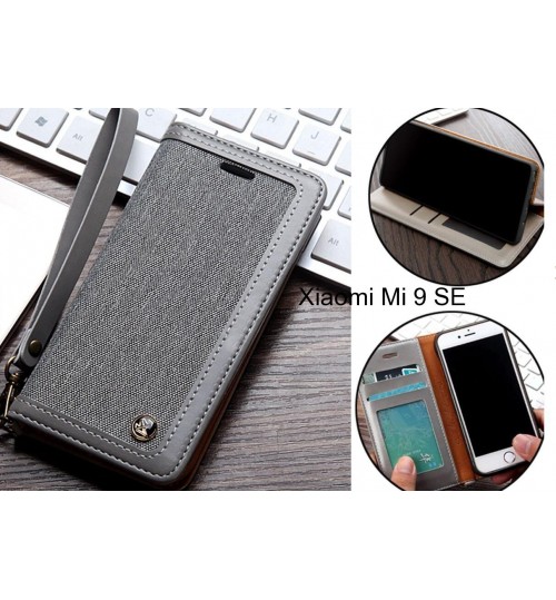 Xiaomi Mi 9 Se Case Wallet Denim Leather Case - Silver