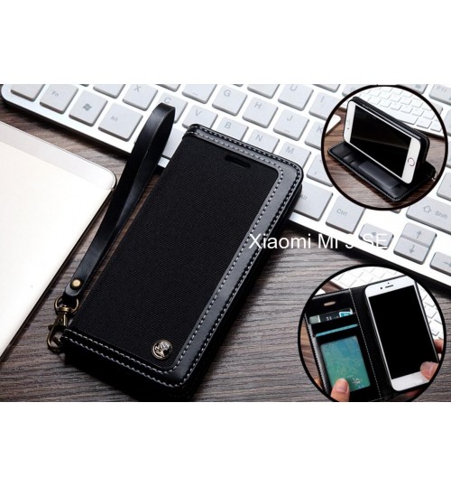 Xiaomi Mi 9 Se Case Wallet Denim Leather Case - Black