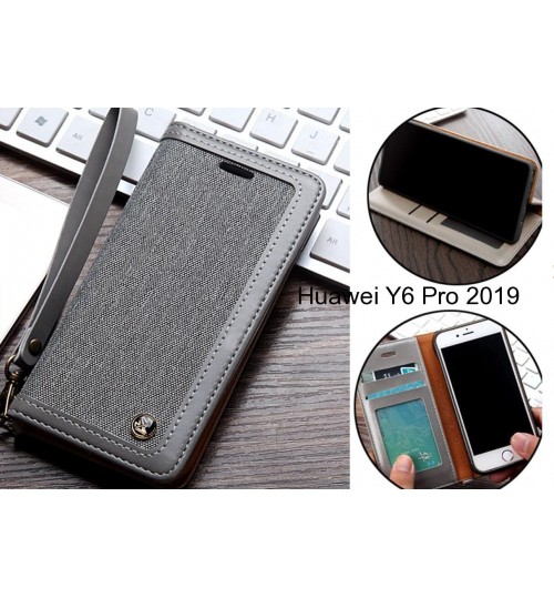 Huawei Y6 Pro 2019 Case Wallet Denim Leather Case - Silver