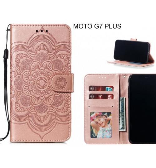 Moto G7 Plus Case Leather Wallet Case Embossed Pattern - Rose
