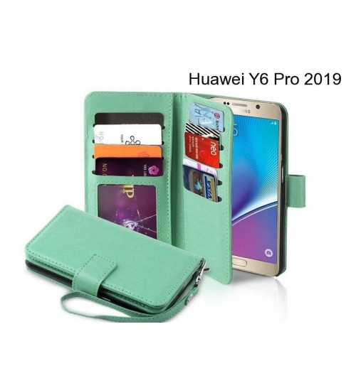 Huawei Y6 Pro 2019 Case Double Wallet Leather Case 9 Card Slots - Green